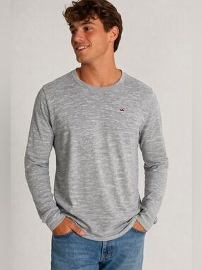 Hollister Gray Long Sleeve Tee Men’s Medium Casual Logo Shirt